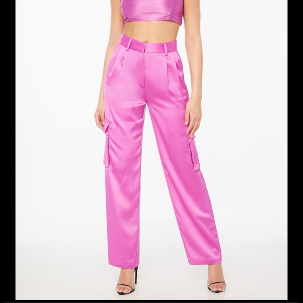 Dynamite Fuchsia Satin Cargo Trousers